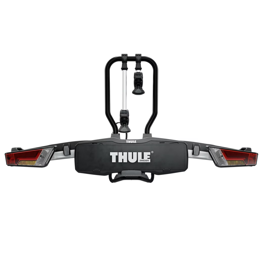 Thule EasyFold XT 2 -vetokoukkuun kiinnitettävä polkupyöräteline – kokoontaitettava ja kompakti kahdelle pyörälle, 933100